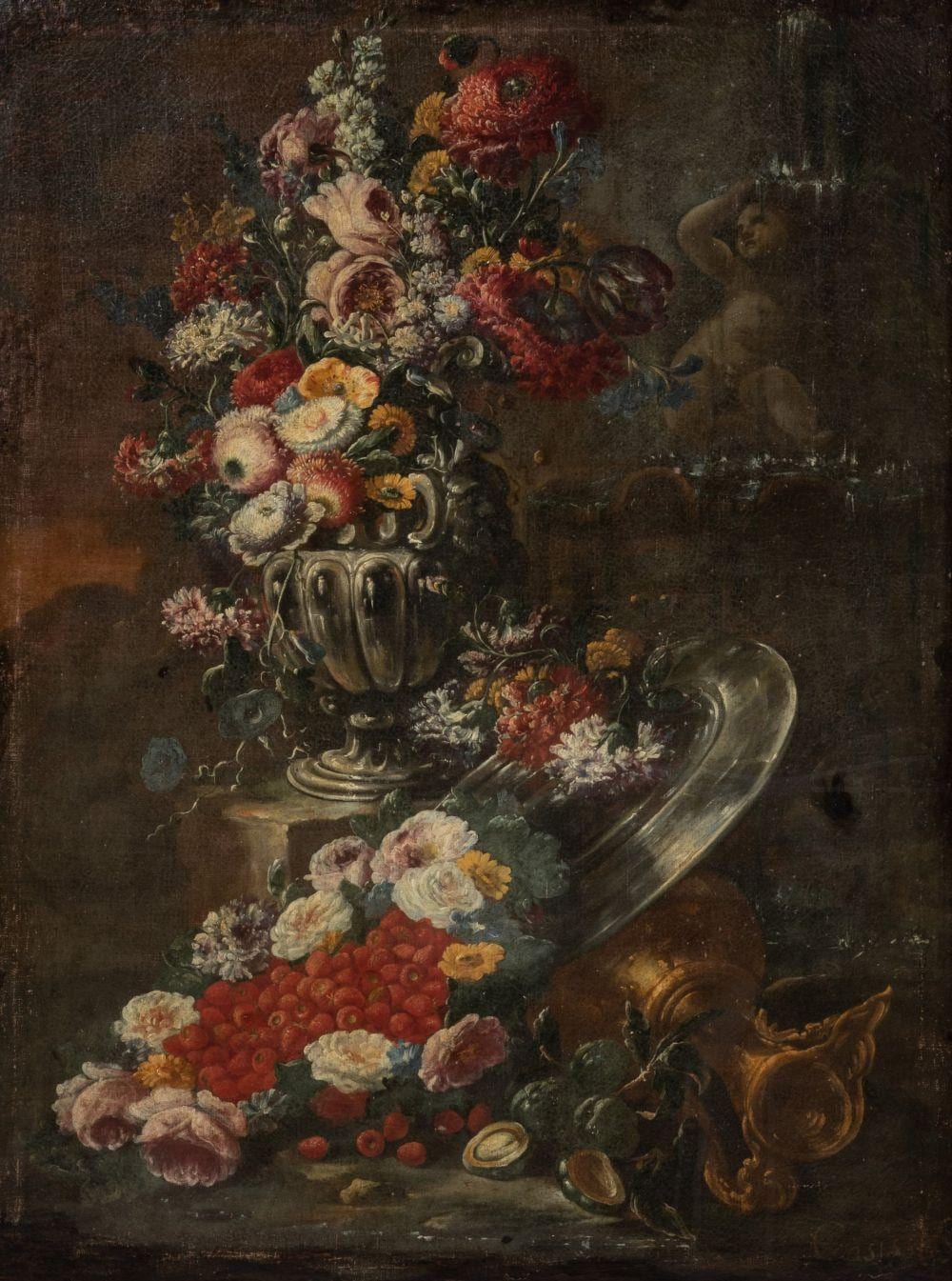 Nicola Casissa comparable auction result: nicola casissa naples 1731 bouquet de fleurs et pi ces d orf vrerie