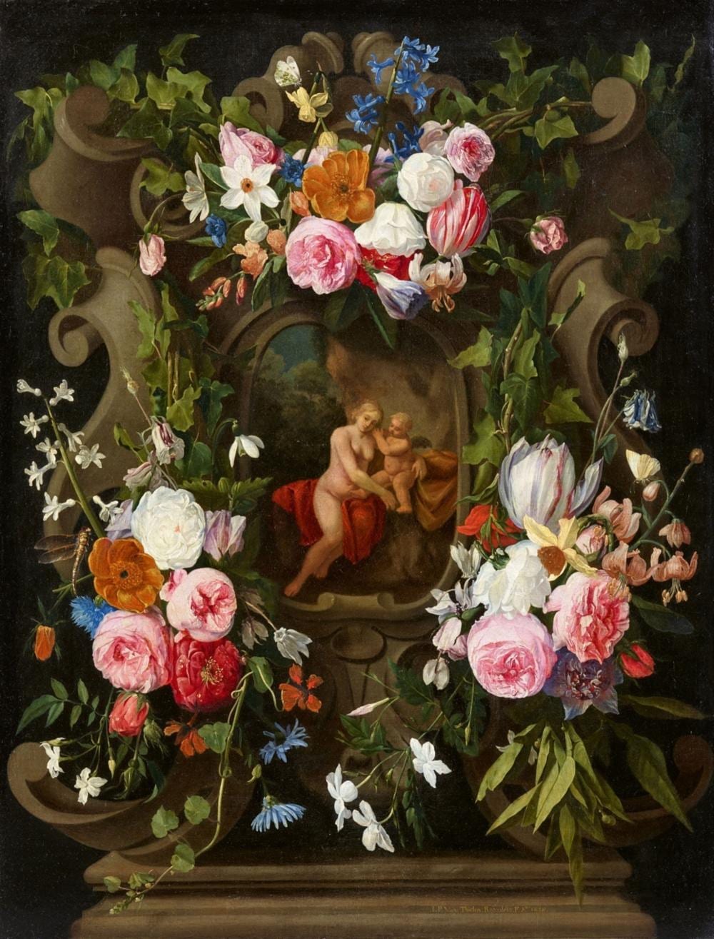 Jan Philip van Thielen comparable auction result: jan philip van thielen venus and cupid in a flower garland
