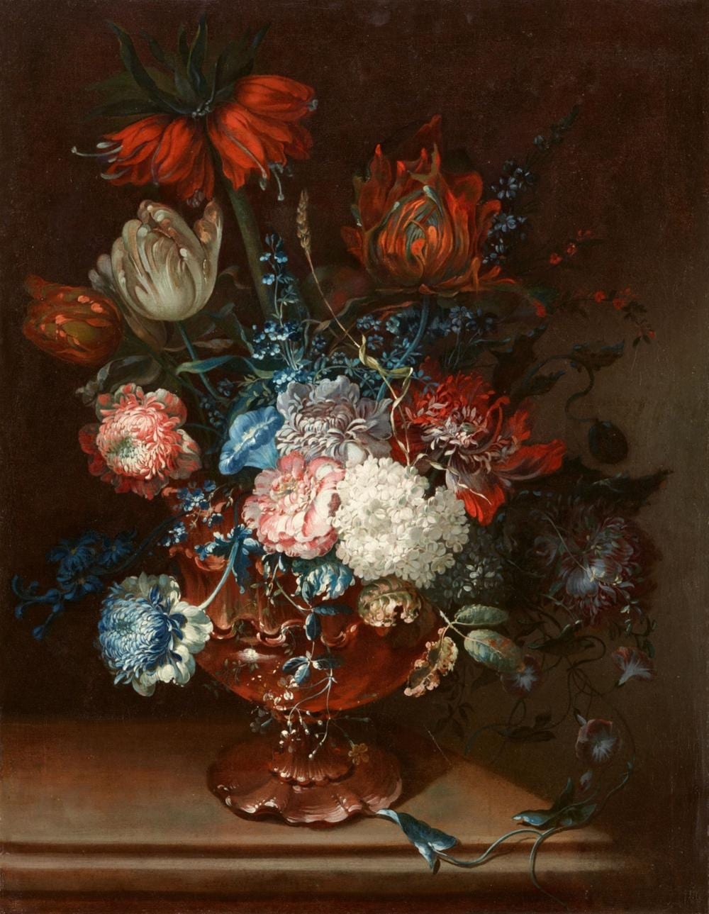 Johann Martin Metz comparable auction result: johann martin metz still life with an emperor s crown tulips peonies morning glory snowball flowers and hyacinths