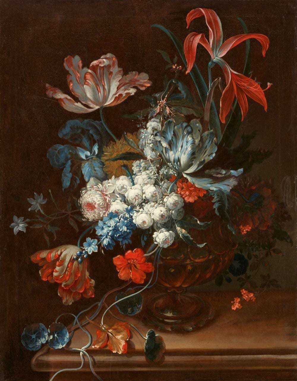 Johann Martin Metz comparable auction result: johann martin metz still life with amaryllis tulips nasturtiums rosa centifolia peonies iris and hyacinths