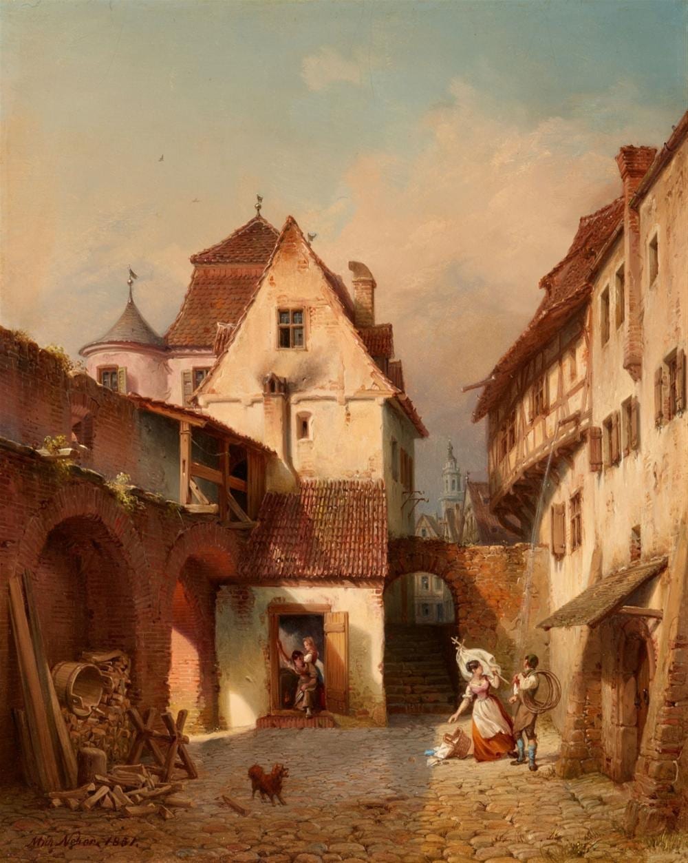 Michael Neher comparable auction result: michael neher donauw rth the old city walls with a view of the holy cross church