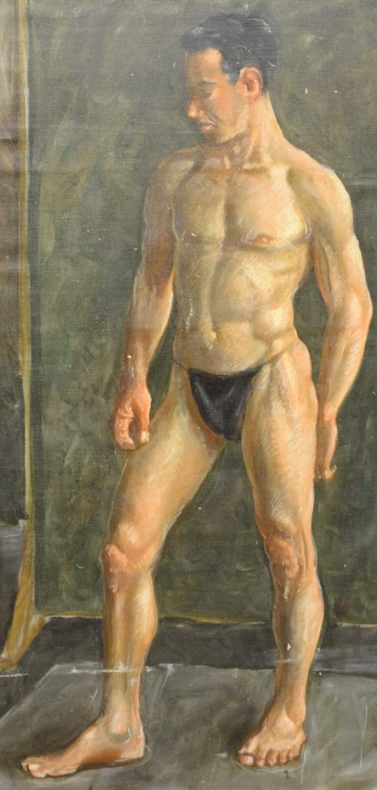 Ricardo Angelico comparable auction result: ricardo angelico portuguese b 1973 the male study oil on canvas signed faintly on the reverse angelico 40 x 19 1 2 prove