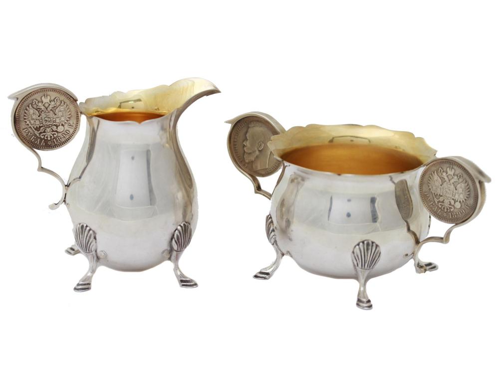 A SET OF RUSSIAN SILVER MILK PITCHER & SUGAR BOWL sold by Antique Arena Inc, lot 113 — auction record photograph