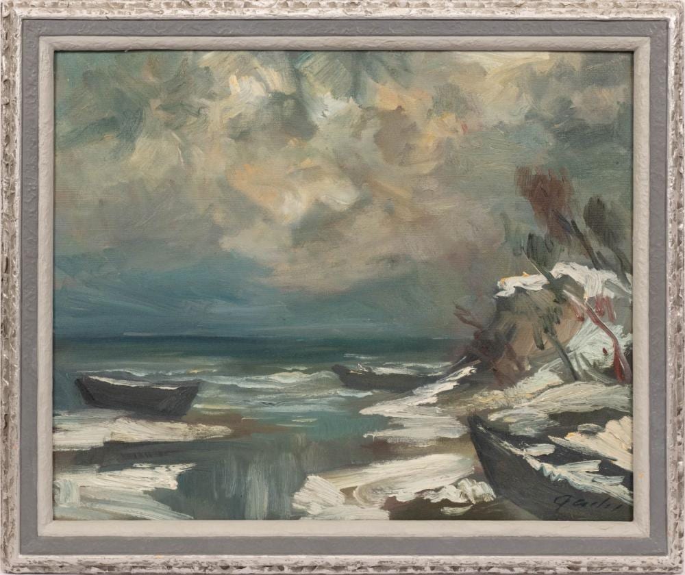 Janis (1903) Gailis comparable auction result: janis gailis american 1903 1975 oil on masonite 1964 h 23 w 28 winter shoreline