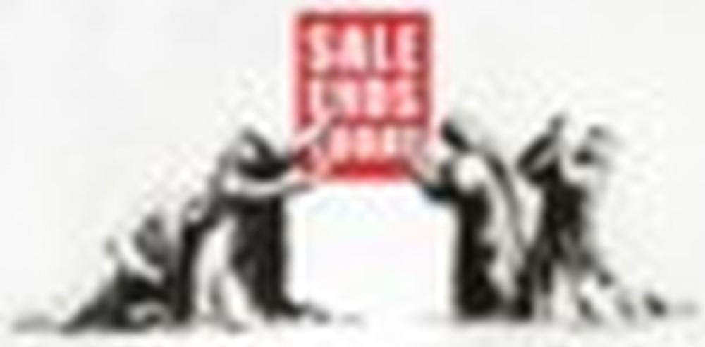 Banksy (B. 1974) Sale Ends Today oil on canvas 213.4 x 426.7cm. (84 x 168 i comparable sale