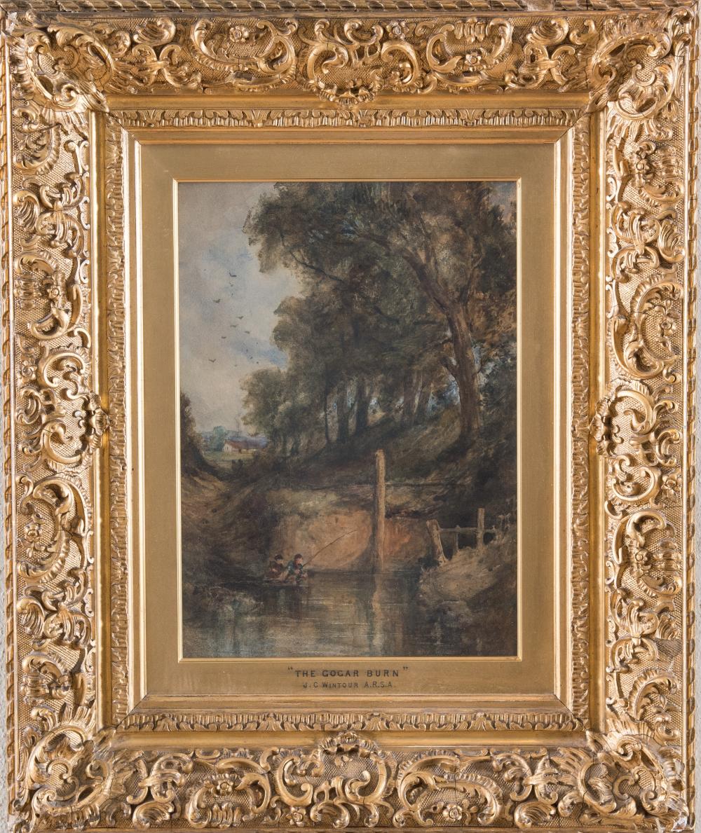 John Crawford Wintour comparable auction result: john crawford wintour 1825 1882 the gogar burn 1869 acquerello su carta cm 41x31 al retro reca titolo firma e data