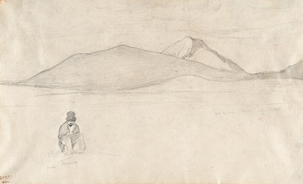 Camille Corot – Der Maler François Louis Français beim Zeichnen in der Auvergne (The painter François Louis Français drawing in Auvergne) sold by Karl & Faber, lot 279 — auction record photograph