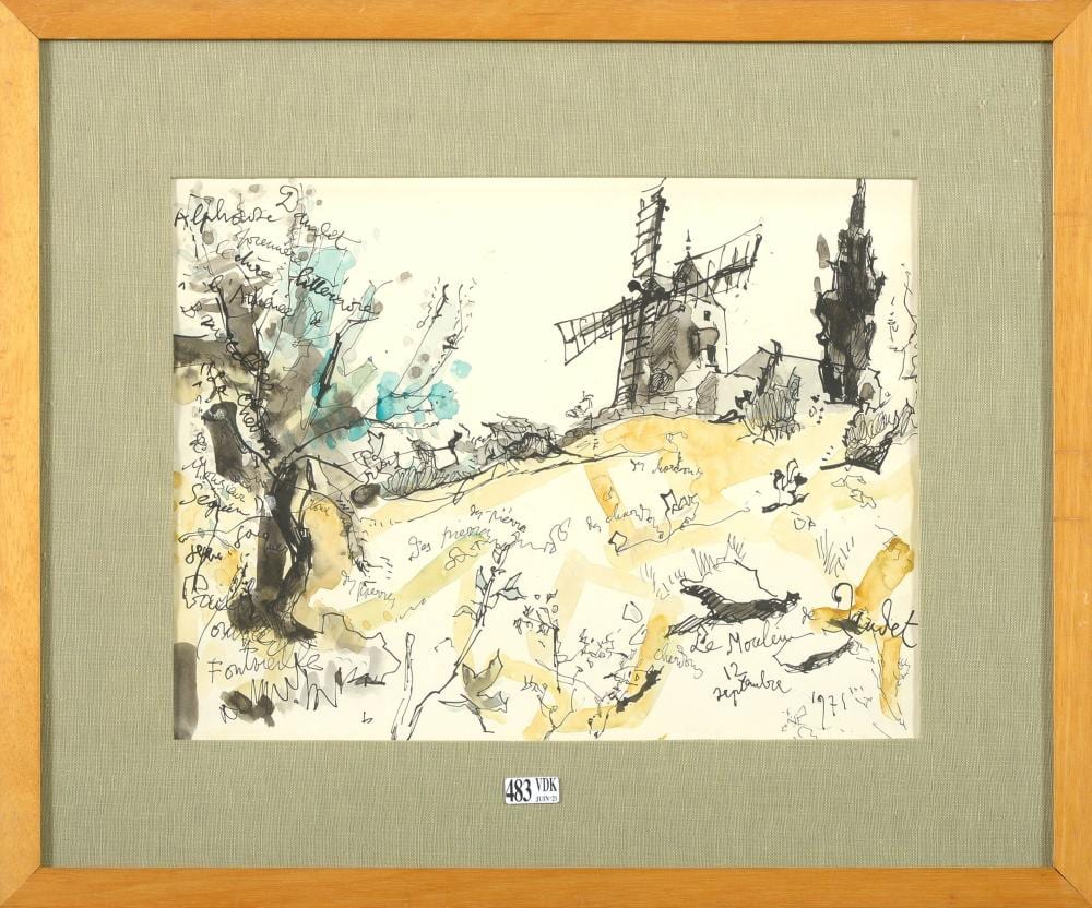 Jean Jacques Gailliard comparable auction result: dessins le moulin d alphonse daudet lavis et aquarelle sur papier sig