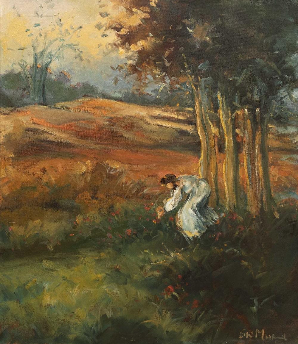 Este Mostert comparable auction result: este mostert sa born 1959 oil picking flowers signed 60 x 52