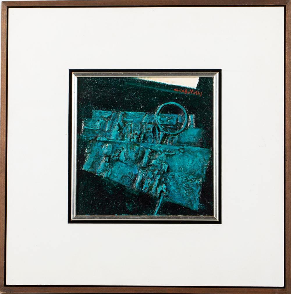 Kazuo Wakabayashi comparable auction result: kazuo wakabayashi blue abstract oil on board