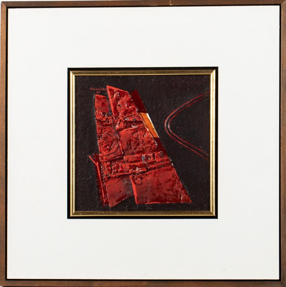 Kazuo Wakabayashi comparable auction result: kazuo wakabayashi red abstract oil on board