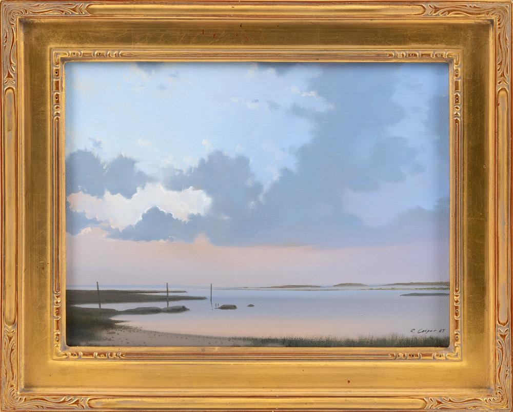 Ryan Cooper comparable auction result: ryan m cooper massachusetts california b 1945 simplistic beauty grey s beach oil on canvas 9 x 12 framed 12 25 x 15 25