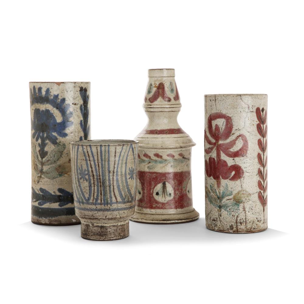 Gustave Reynaud comparable auction result: gustave reynaud 1915 1972 atelier du m rier vallauris suite de quatre pi ces en terre chamott e comprenant deux vases cylindri
