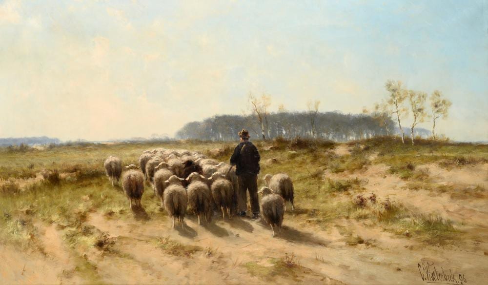 Cornelis (1844) Westerbeek comparable auction result: cornelis westerbeek 1844 1903 moorland with shepherd and flock of sheep signed and dated 96 lower right canvas h 65 cm w 105 cm condition report available on request