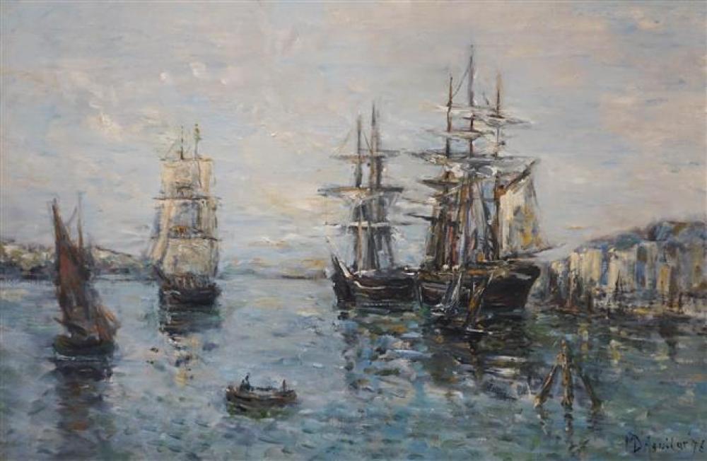 michael d aguilar british 1924 tall ships in harbor oil on canvas framed 30 x 42 inches · Weschler's · 2021-06-02 Michael D'Aguilar comparable auction result: michael d aguilar british 1924 tall ships in harbor oil on canvas framed 30 x 42 inches