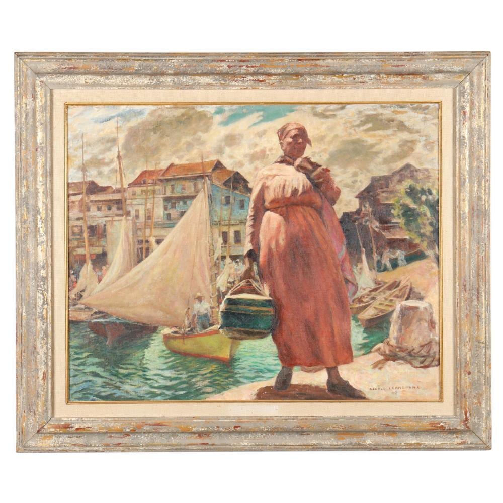 Gerald Leake comparable auction result: gerald leake english american 1885 1975 portrait of woman by a harbor