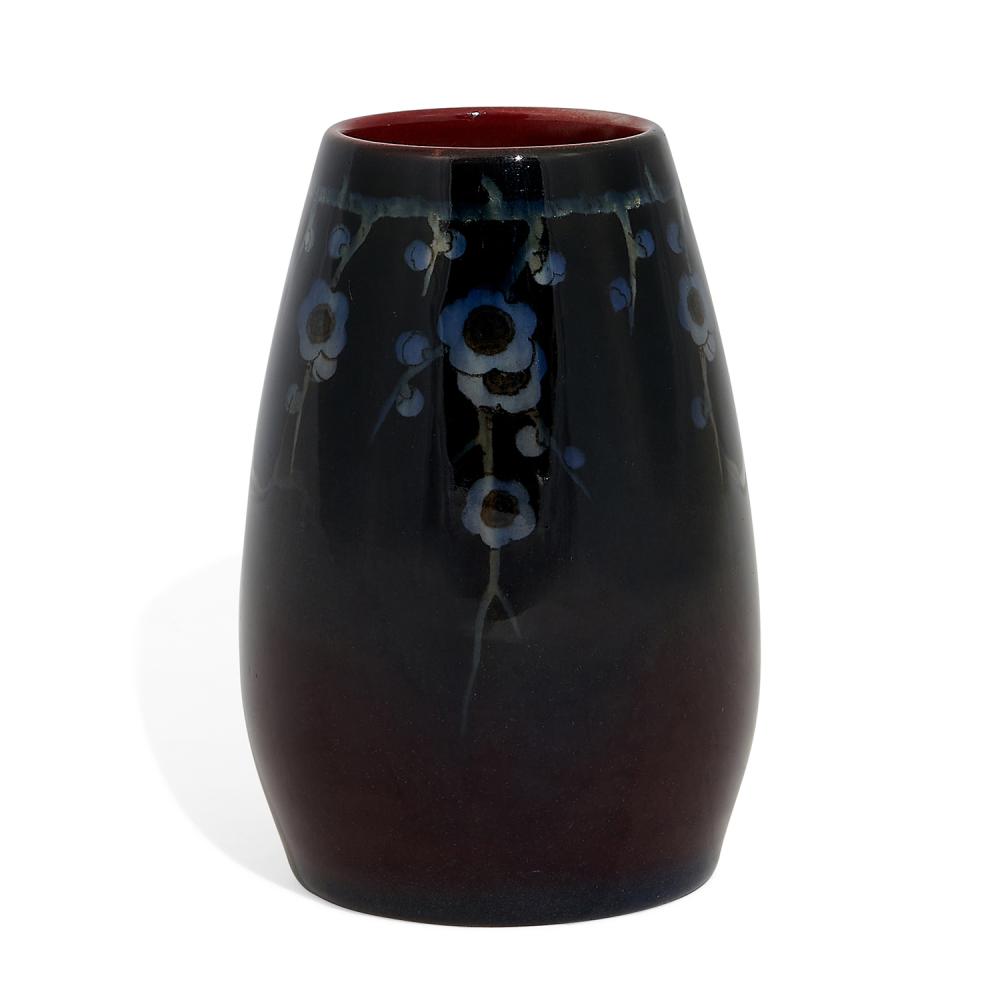 Harriet E. Wilcox comparable auction result: harriet e wilcox 1869 1943 for rookwood pottery porcelain black opal glaze vase with stylized trailing cherry blossoms shape num