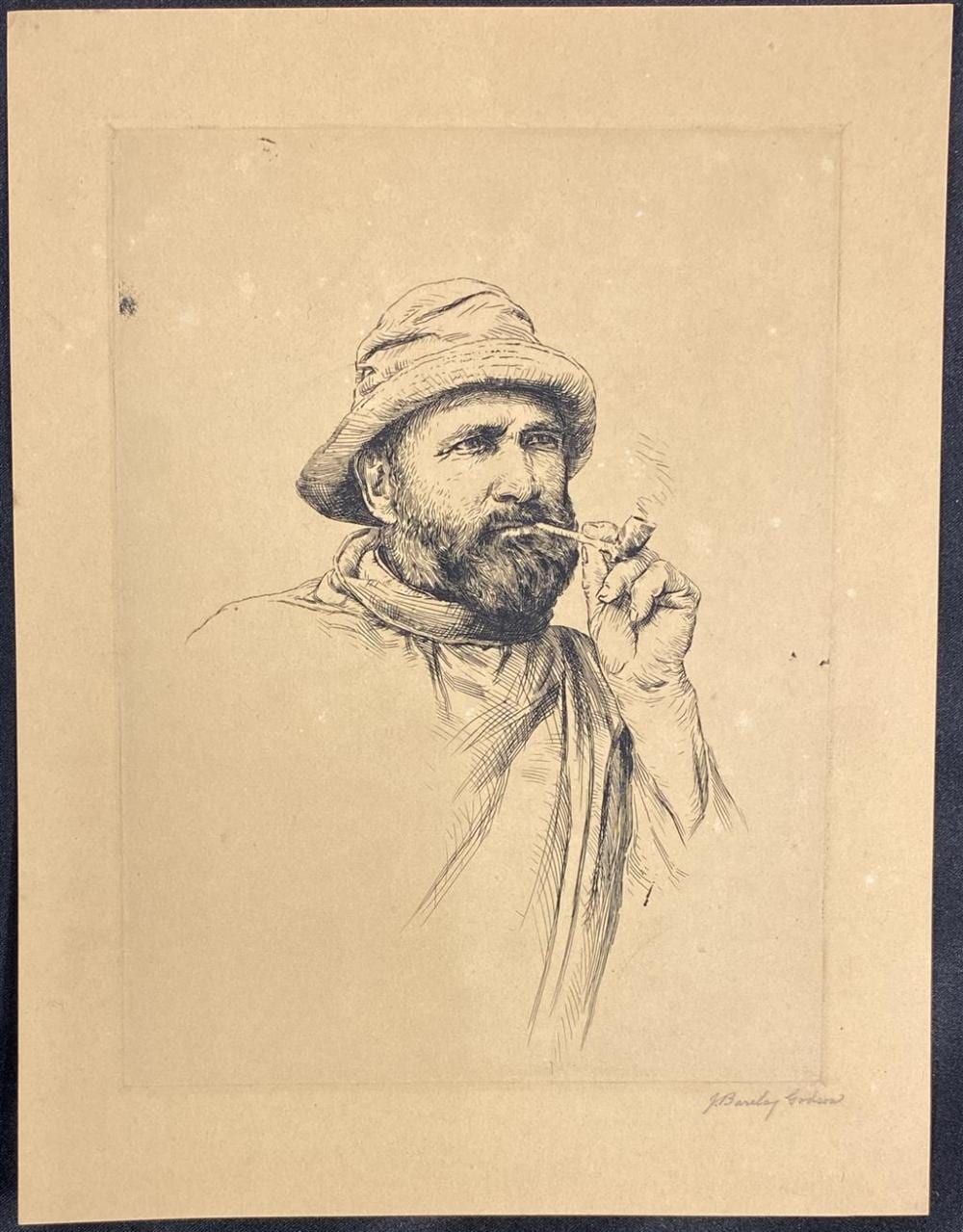 John Barclay Godson comparable auction result: john barclay godson 1882 1957 the fisherman s pipe etching uneditioned on tan paper
