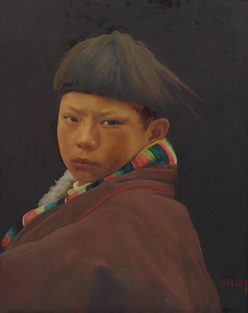 Kun Wang comparable auction result: a young monk oil on canvas dated and signed 1990 12 wang kun framed