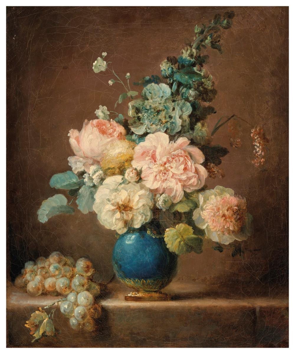 Anne Vallayer-Coster comparable auction result: anne vallayer coster paris 1744 1818 paris vase de fleurs et raisins pos s sur un entablement