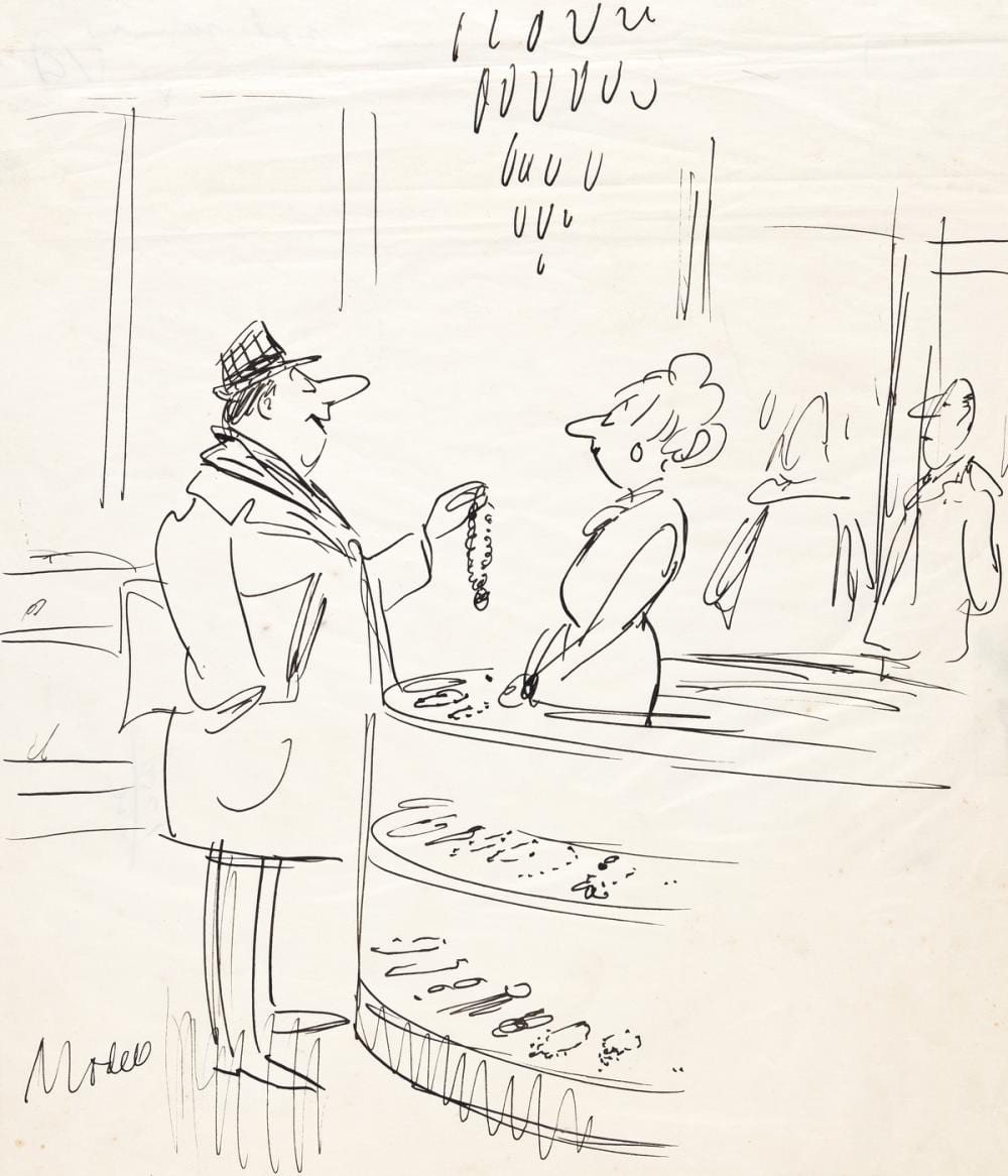 FRANK MODELL (1917-2016) "And how much is this bit of nonsense?" [NEW YORKER / CARTOONS] sold by Swann Auction Galleries, lot 269 — auction record photograph
