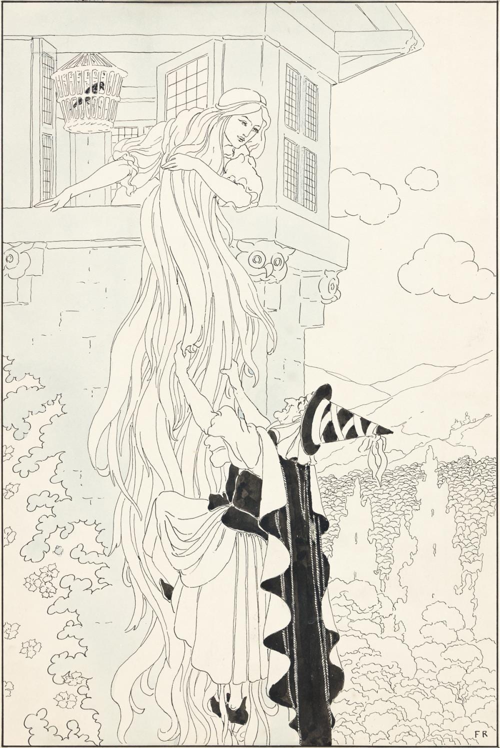 frederick richardson 1862 1937 rapunzel let down her plaits and the witch climbed up childrens fairy tales · Swann Auction Galleries · 2021-06-24 Frederick Richardson comparable auction result: frederick richardson 1862 1937 rapunzel let down her plaits and the witch climbed up childrens fairy tales