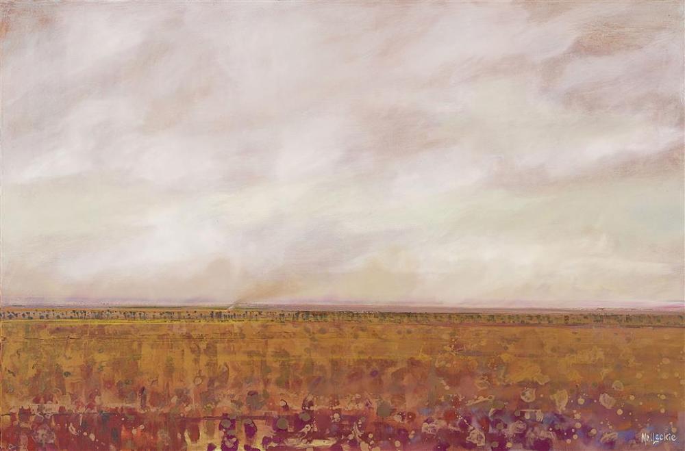 Mal Leckie comparable auction result: mal leckie 1952 desert fire oil on canvas 100 x 150 cm frame 107 x 157 x 3 cm signed lower right