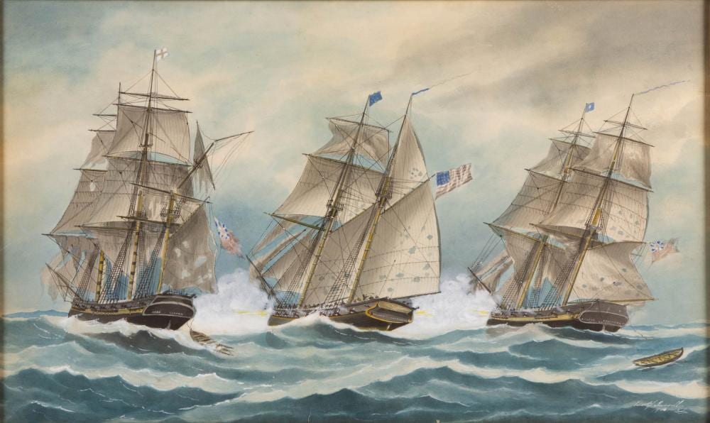 Edward John Russell comparable auction result: edward john russell american 1832 1906 naval battle scene