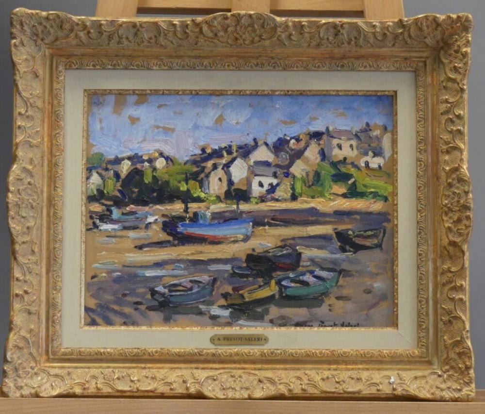 André Prevot-Valeri comparable auction result: andr pr vot valeri 1890 1959 mar e basse en bord de village huile sur panneau sign en bas dr