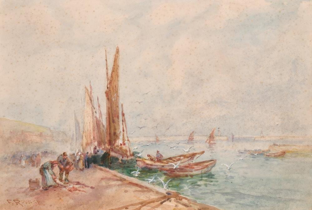 Frank Rousse comparable auction result: frank rousse 1849 1917 the fish quay watercolour signed 15 x 22 unframed