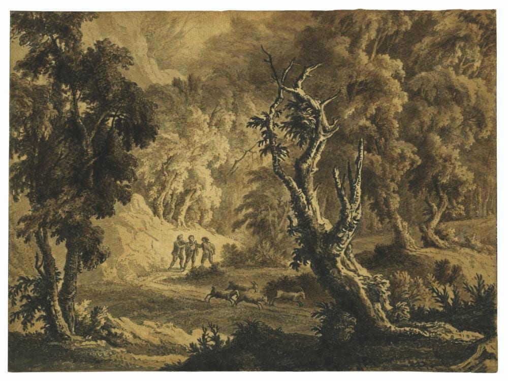 Alexander Cozens comparable auction result: alexander cozens russia 1717 1786 london footpads in a forest
