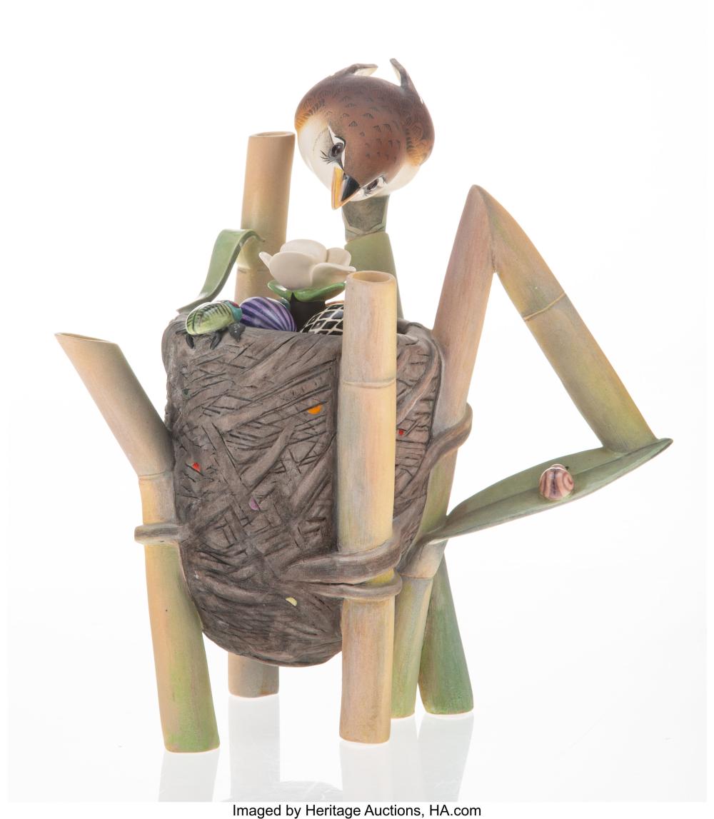 Annette Corcoran comparable auction result: annette corcoran american b 1930 reed warbler nest teapot 1991 painted porc