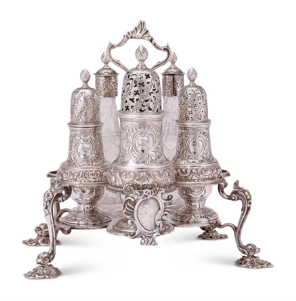 Alexander Johnston comparable auction result: an early george iii silver warwick cruet stand by alexander johnston