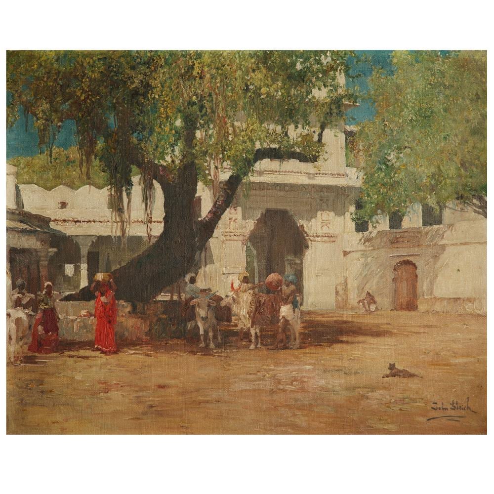 John Gleich comparable auction result: john gleich n en 1879 cole allemande cour ombrag e en inde shadowy courtyard in india huile sur toile sign e en bas