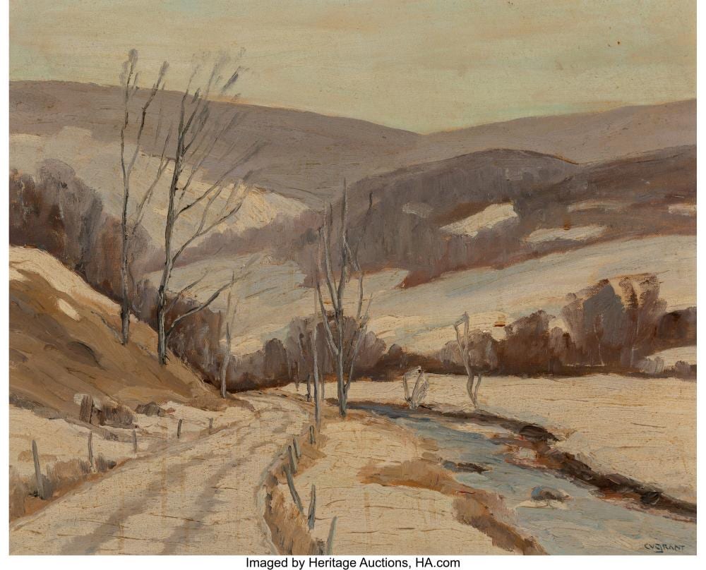 Cecil Vezin Grant comparable auction result: cecil vezin grant american 1880 1953 vermont in winter oil on board 15 1 2 x