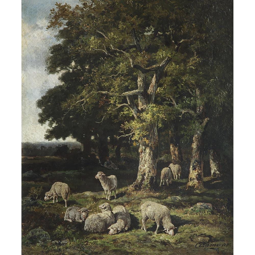 Charles-Ferdinand Ceramano comparable auction result: charles ferdinand ceramano 1829 1909 troupeau de moutons et berger sous les arbres huile sur toile sign e en bas droite