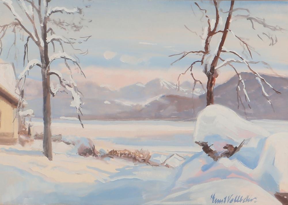 Ernst Vollbehr comparable auction result: ernst vollbehr german 1876 1960 snowy winter landscape gouache on paper 13 x 18in 33 x 46cm