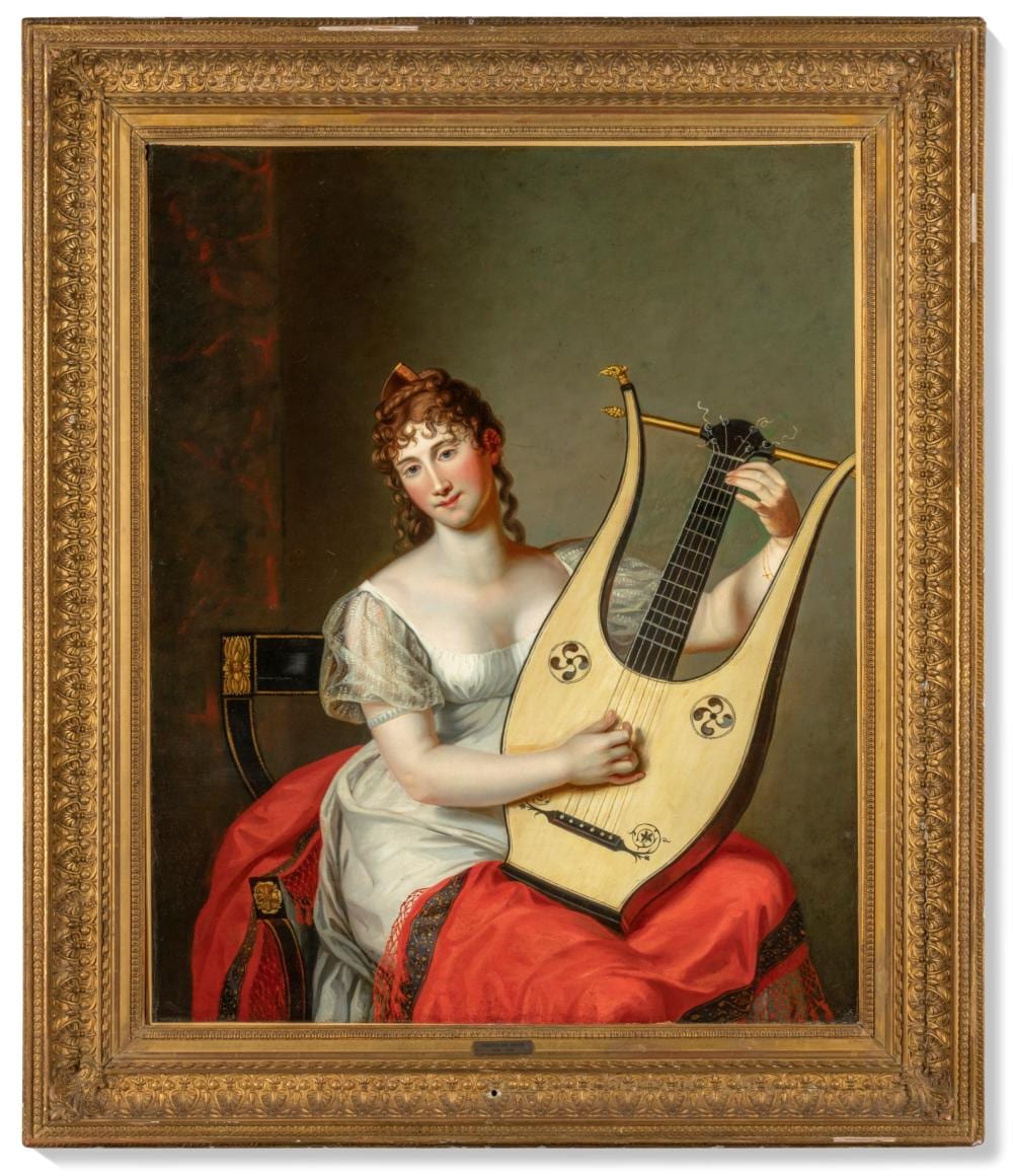 Friedrich Carl Gröger comparable auction result: friedrich carl gr ger pl n 1766 1838 hamburg portrait of federica von mecklenburg strelitz duchess of cumberland and queen of hanover 1778 1841 half length playing a lyre