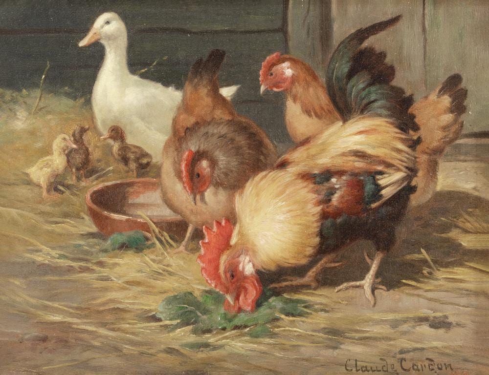 Claude Cardon comparable auction result: claude cardon british active 1892 1915 at a safe distance peckish poultry a pair both 17 8 x 22 8cm 7 x 9in 2