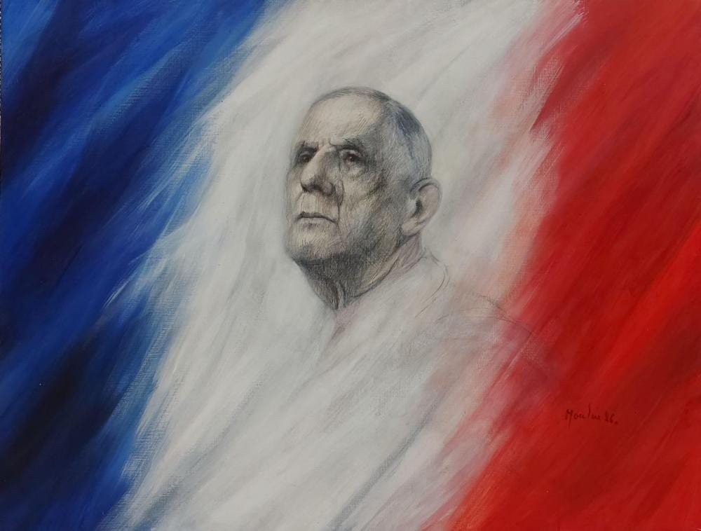 Jean Moulin comparable auction result: jean moulin 1932 2009 le retour charles de gaulle 16 mars 1986 acrylique et fusain sur toile si