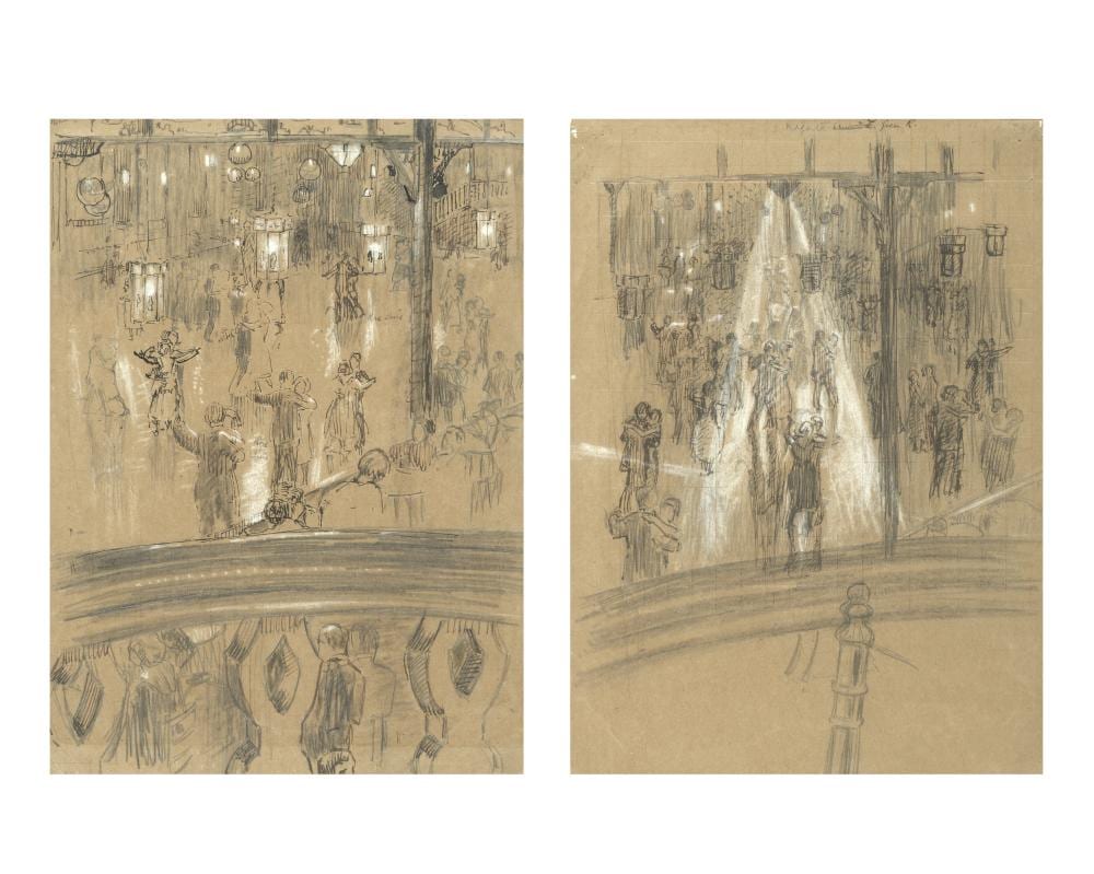 Malcolm Drummond comparable auction result: malcolm drummond british 1880 1945 studies for the palais de danse and limelight nights 34 x 25cm 13 3 8 x 9 13 16in each framed together executed in 1920