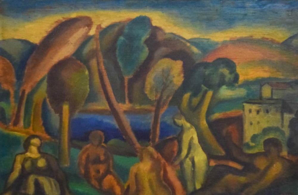 Abraham Harriton comparable auction result: abraham harriton oil on board nudes in landscape