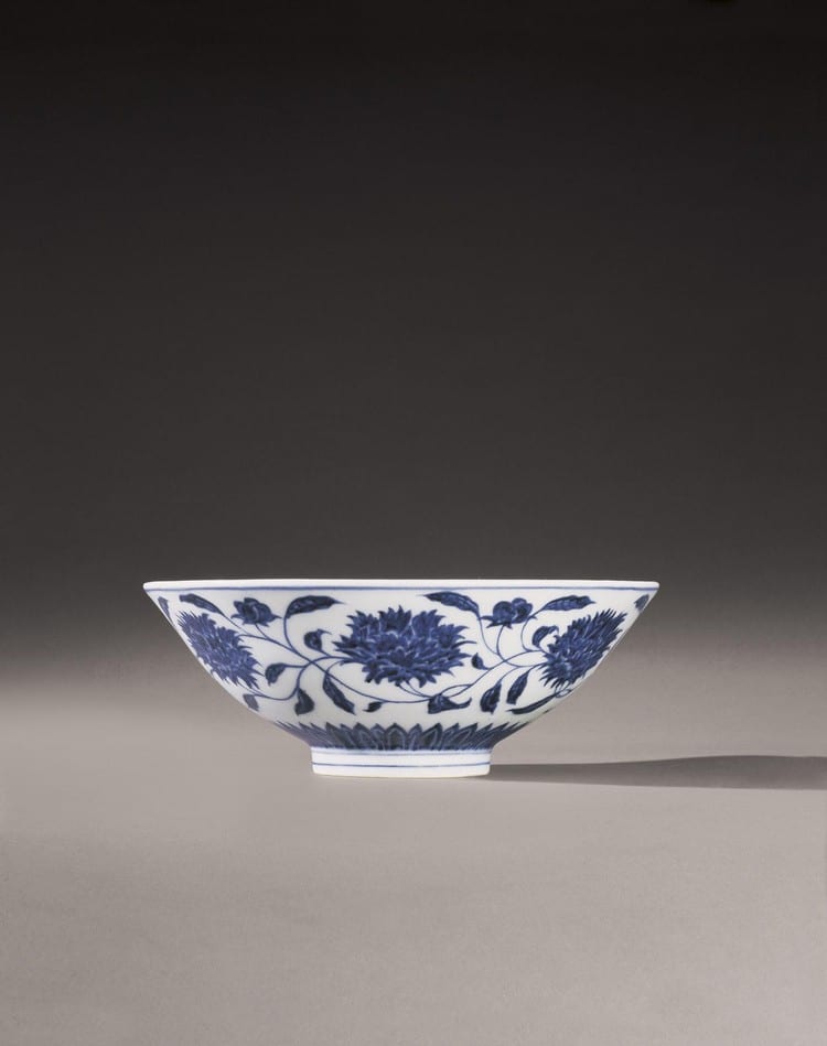 A Fine And Very Rare Anhua DECORATED BLUE AND WHITE 'PEONY' BOWL MARK AND PERIOD OF XUANDE comparable sale