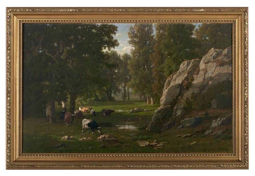 Frans Keelhoff comparable auction result: frans keelhoff belgian 1820 1891 cattle pasturing in a clearing near a bluff
