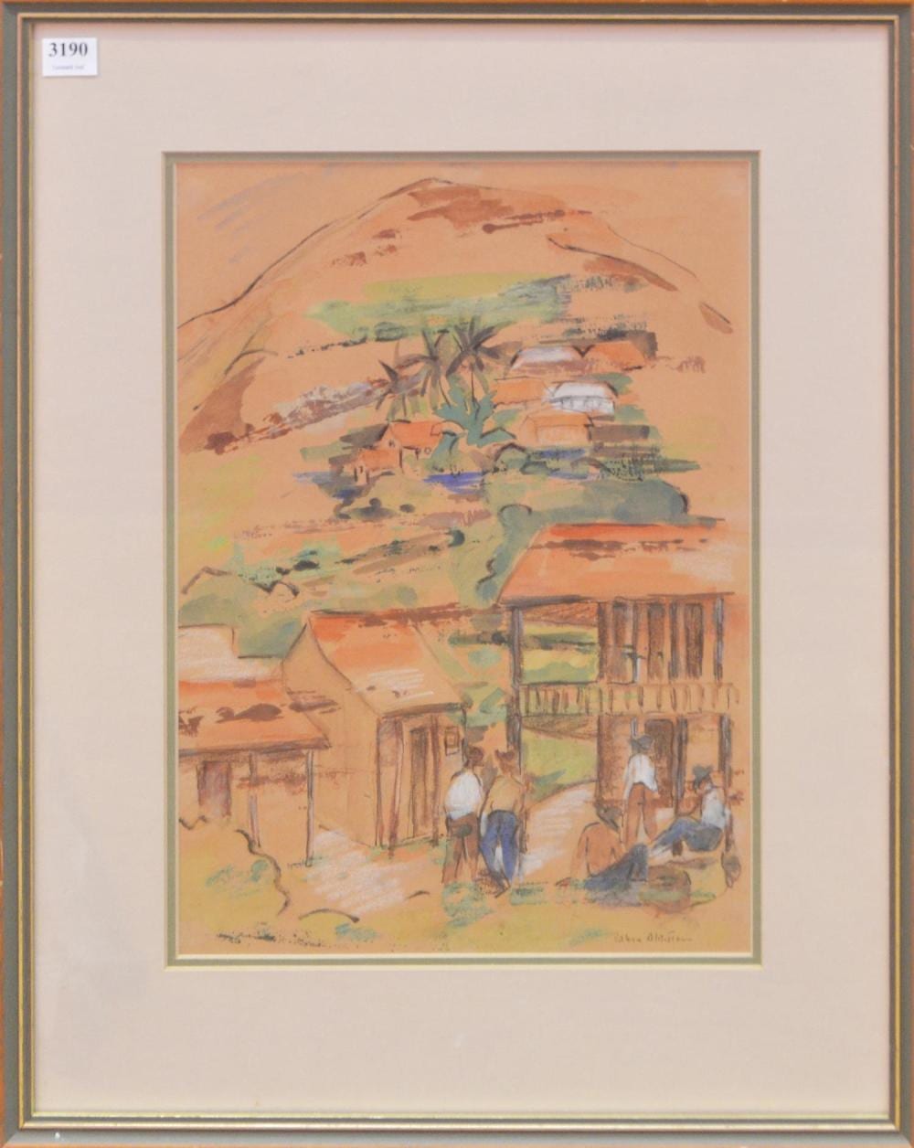 Valerie Albiston comparable auction result: valerie albiston village watercolour and pastel on paper 37 x 27cm frame size 53 x 42 5cm condition minor foxing and four cor