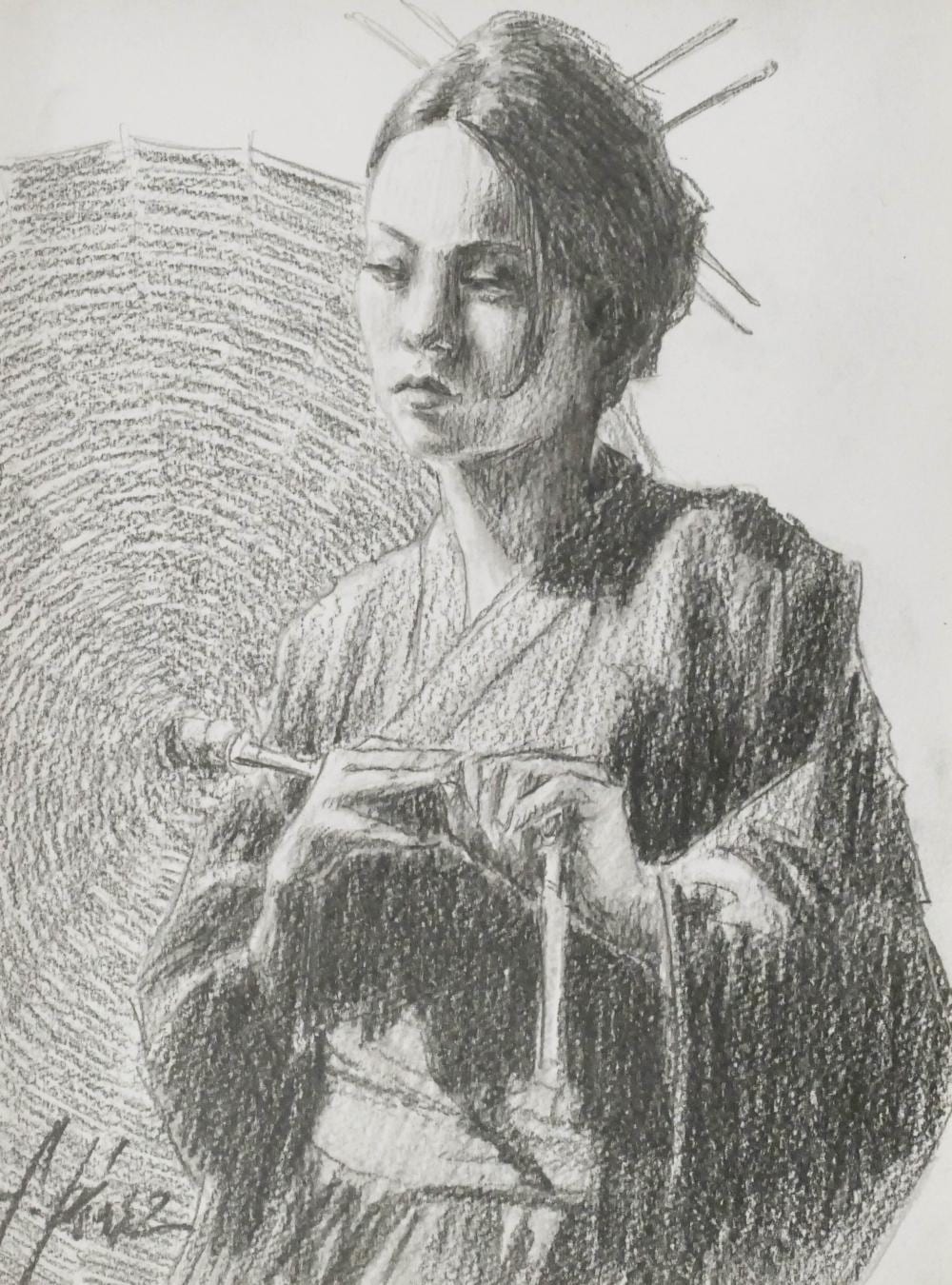 Fabian Perez ''Study for Michiko'' Graphite Drawing sold by MBA Seattle Auction LLC, lot 18 — auction record photograph