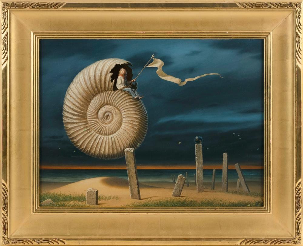 Michael Whelan comparable auction result: michael whelan connecticut new york california b 1950 the goldfish bowl acrylic on panel 18 x 24 framed 26 x 32 5