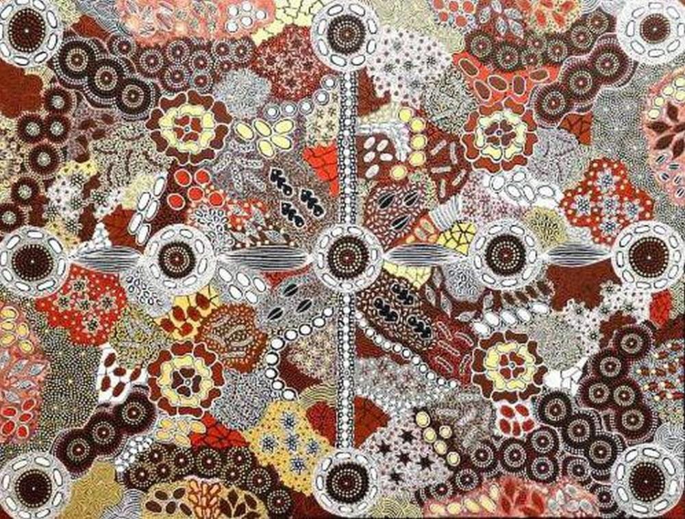 Margaret Wallace comparable auction result: margaret wallace eastern arrente women gathering bush foods acrylic on