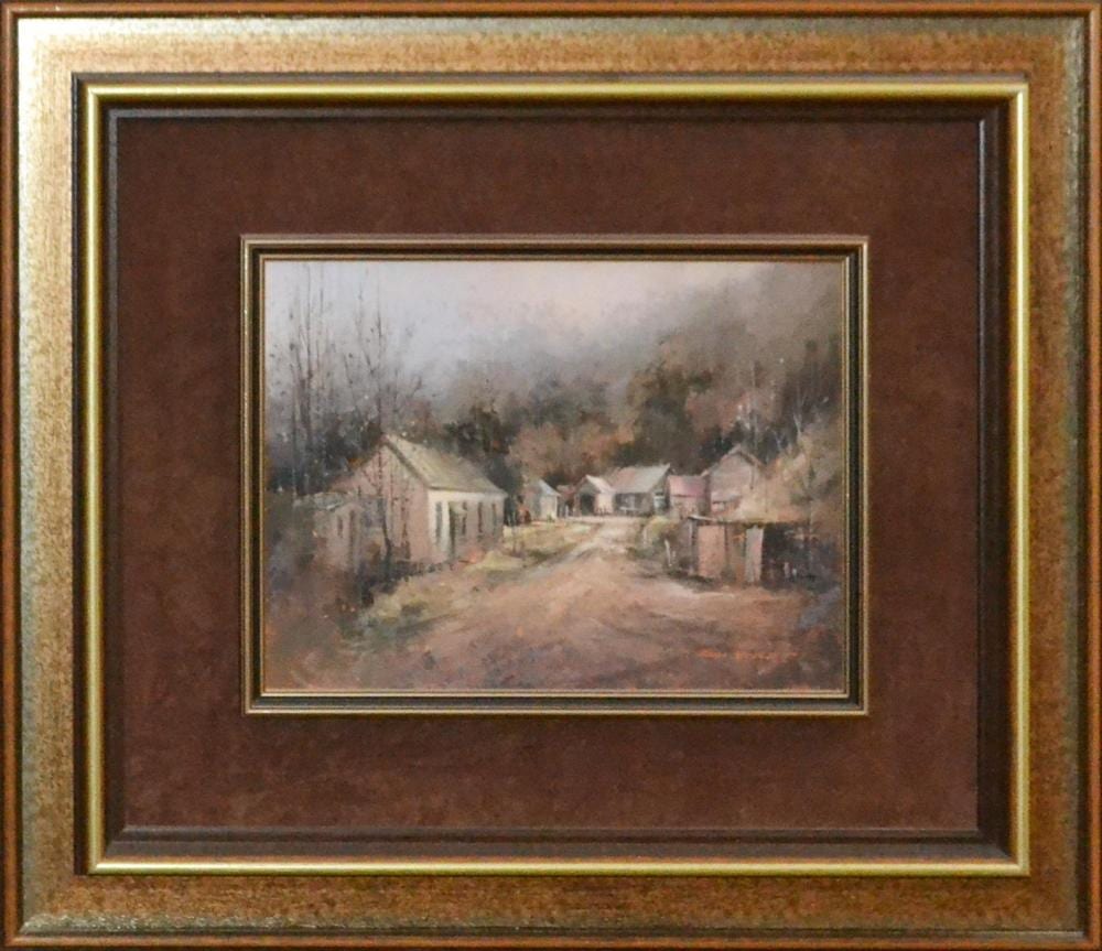 John Lovett comparable auction result: john lovett road through the village oil on board 22 x 30cm