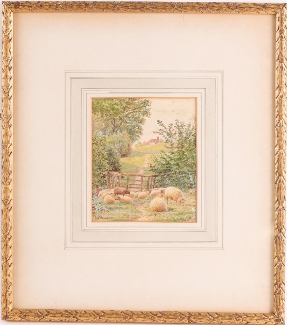 Frederick Williamson comparable auction result: frederick williamson 1835 1900 a small group of sheep before a gate on a summer s day watercolour signed and dated 1867 12 5 cm x 10 3 cm framed and glazed